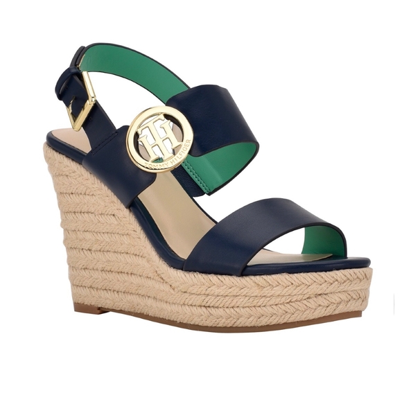 TOMMY HILFIGER Kahdy Navy Blue Espadrille Platform Sandals - Picture 1 of 9